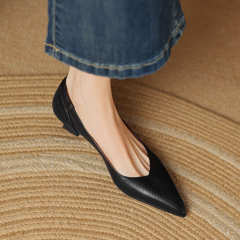 Anna-Berg | Black Pointed Toe Leather Heels
