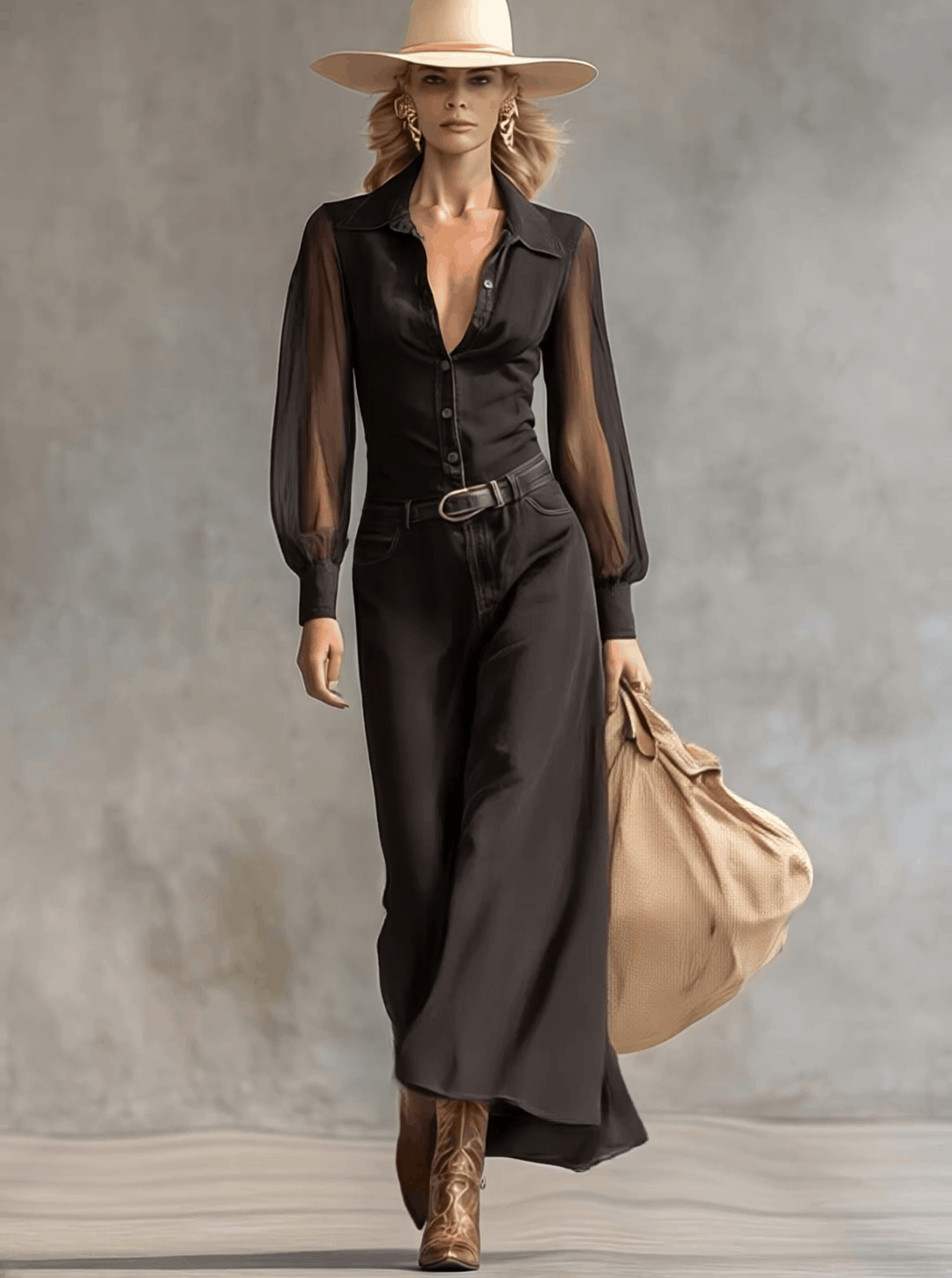 Anna-Berg | Black Denim V-Neck Casual Dress