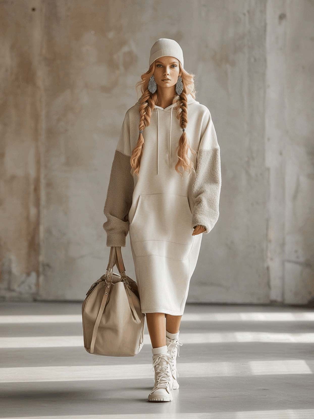 Anna-Berg | Beige Hooded Dress