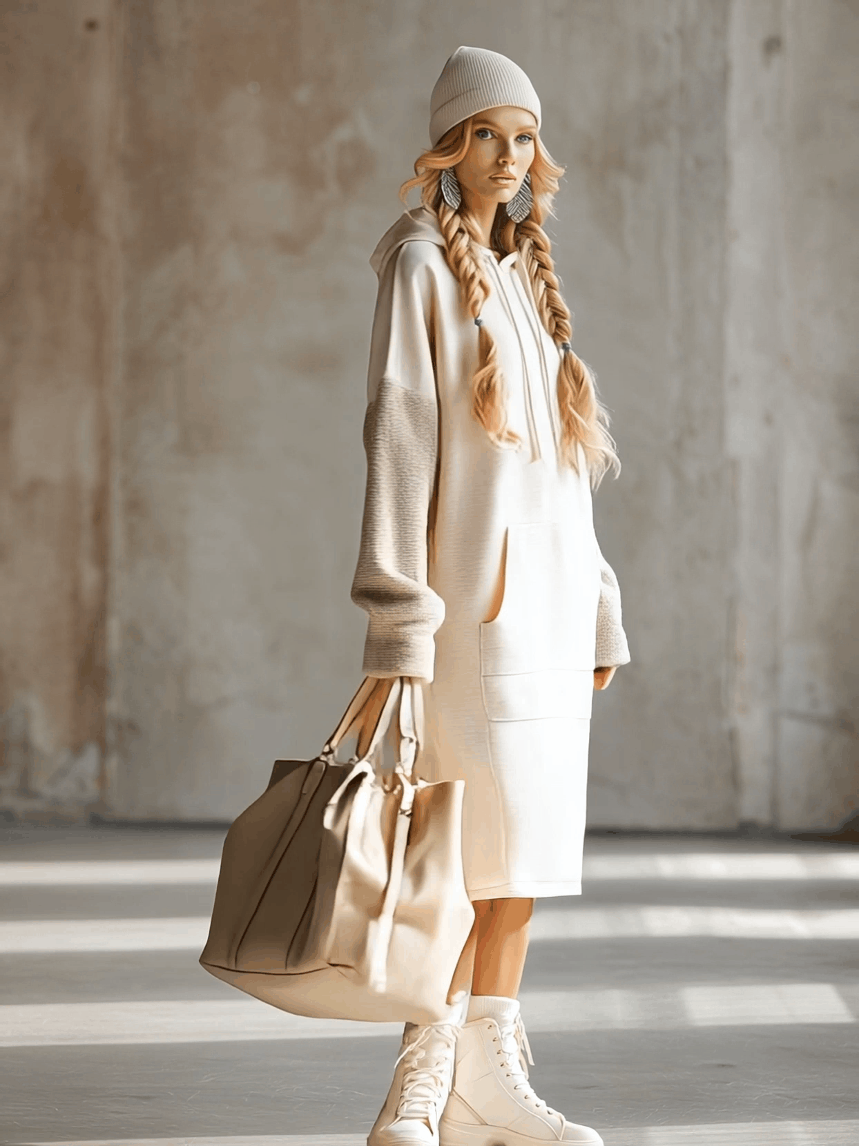 Anna-Berg | Beige Hooded Dress