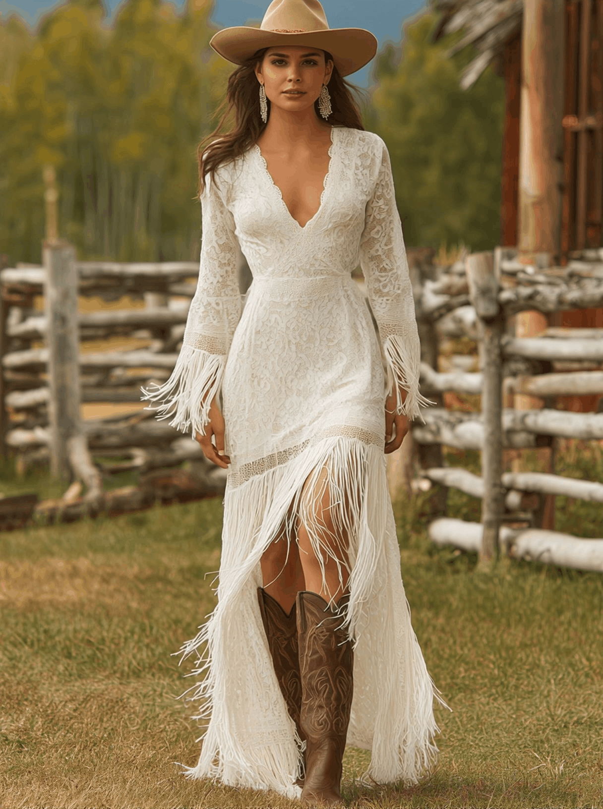 Anna-Berg | White Lace V-Neck Evening Dress