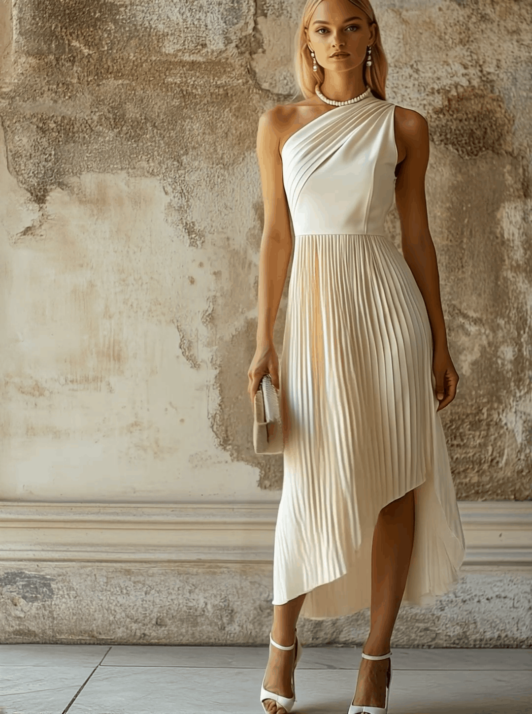 Anna-Berg | White Pleated Evening Dress