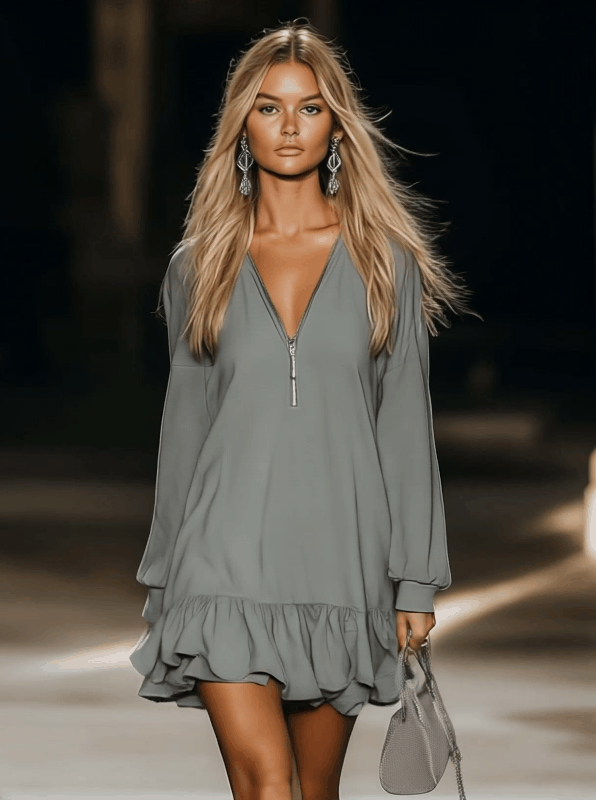Anna-Berg | Grey V-Neck Casual Dress
