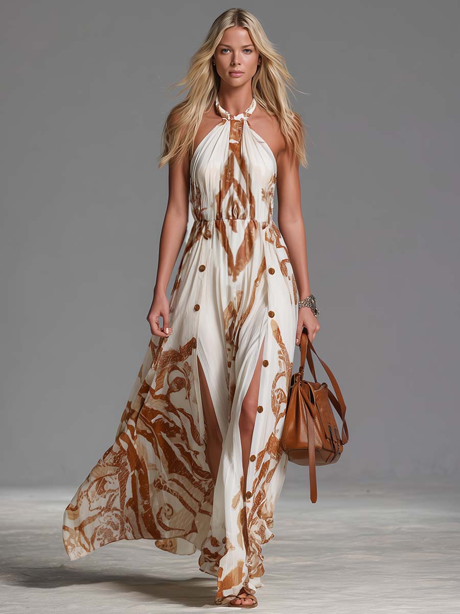 Anna-Berg | Off-White Chiffon Halter Neck Casual Dress