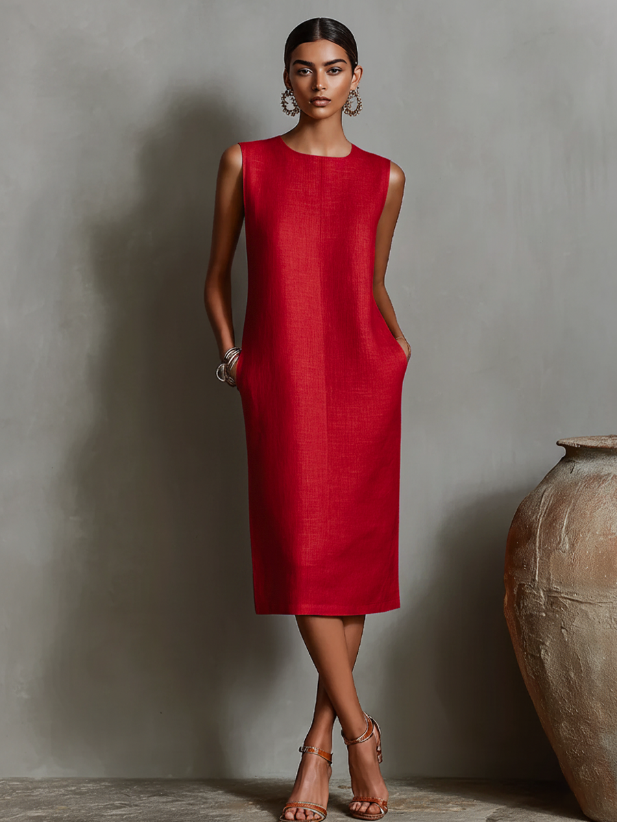 Anna-Berg | Orange Linen Sleeveless Evening Dress