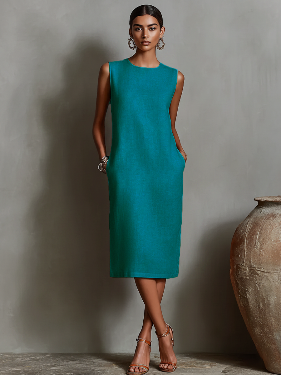 Anna-Berg | Orange Linen Sleeveless Evening Dress