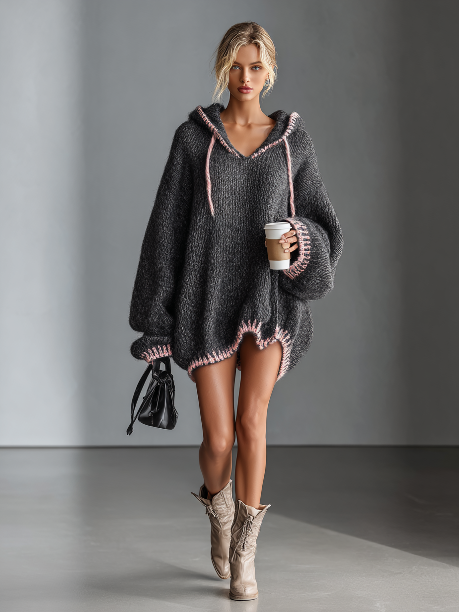 Anna-Berg | Pink Knit Hooded Dress
