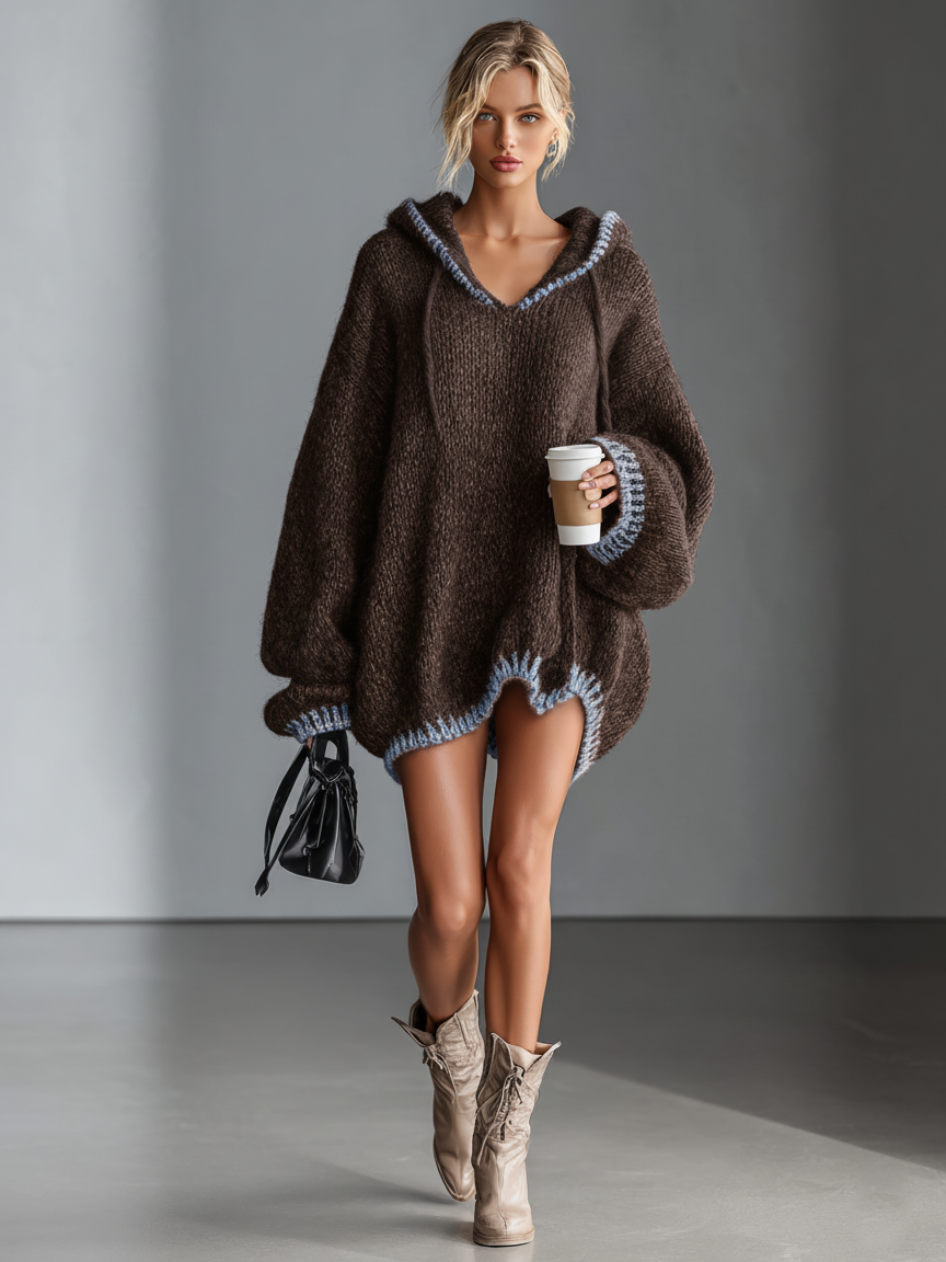 Anna-Berg | Pink Knit Hooded Dress