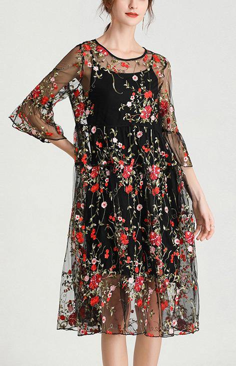 Anna-Berg | Plus Size Black Embroidery Lace Dress