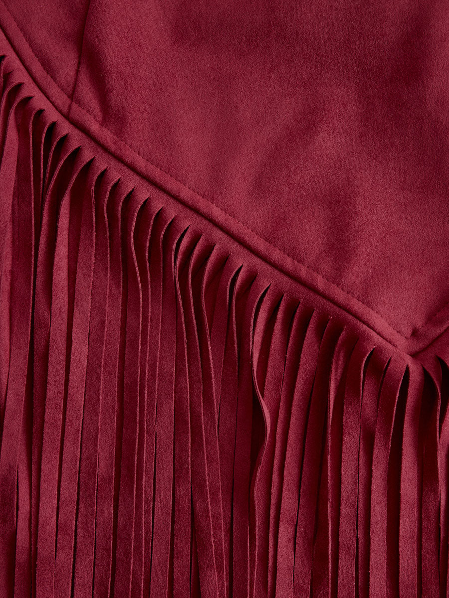 Anna-Berg | Red Faux Suede Slit Casual Dress