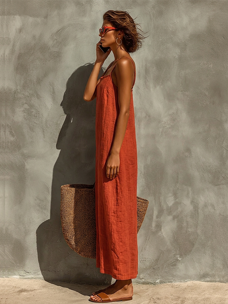 Anna-Berg | Red Linen Casual Dress