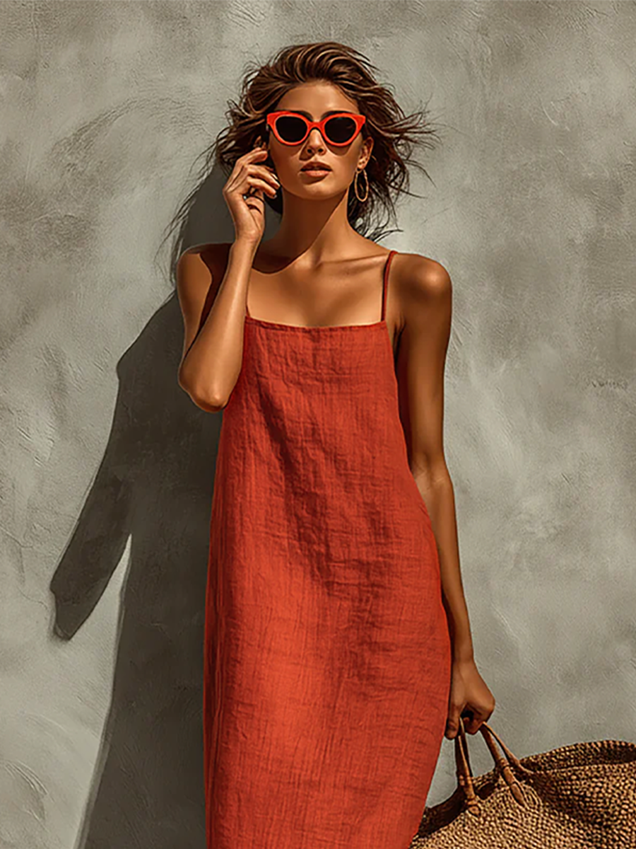 Anna-Berg | Red Linen Casual Dress