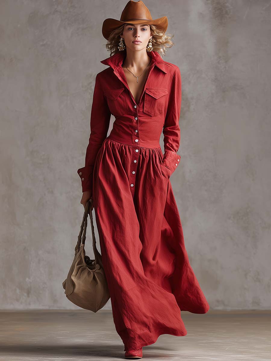 Anna-Berg | Red Linen Casual Dress