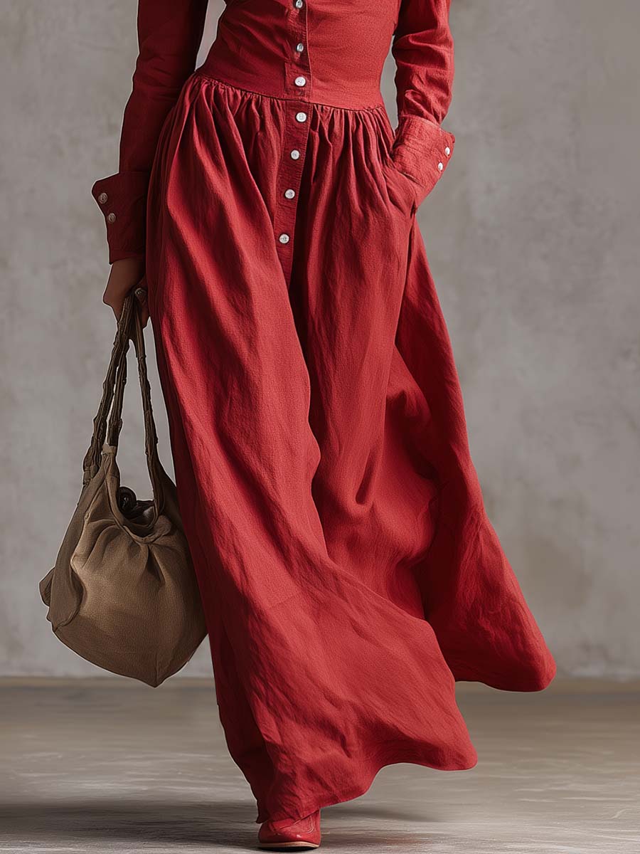 Anna-Berg | Red Linen Casual Dress