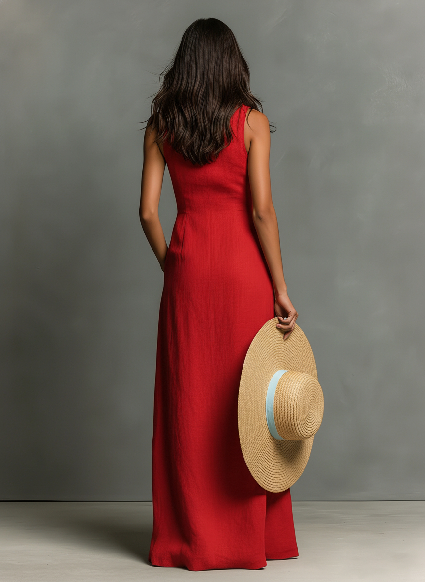 Anna-Berg | Red Linen Sleeveless Dress