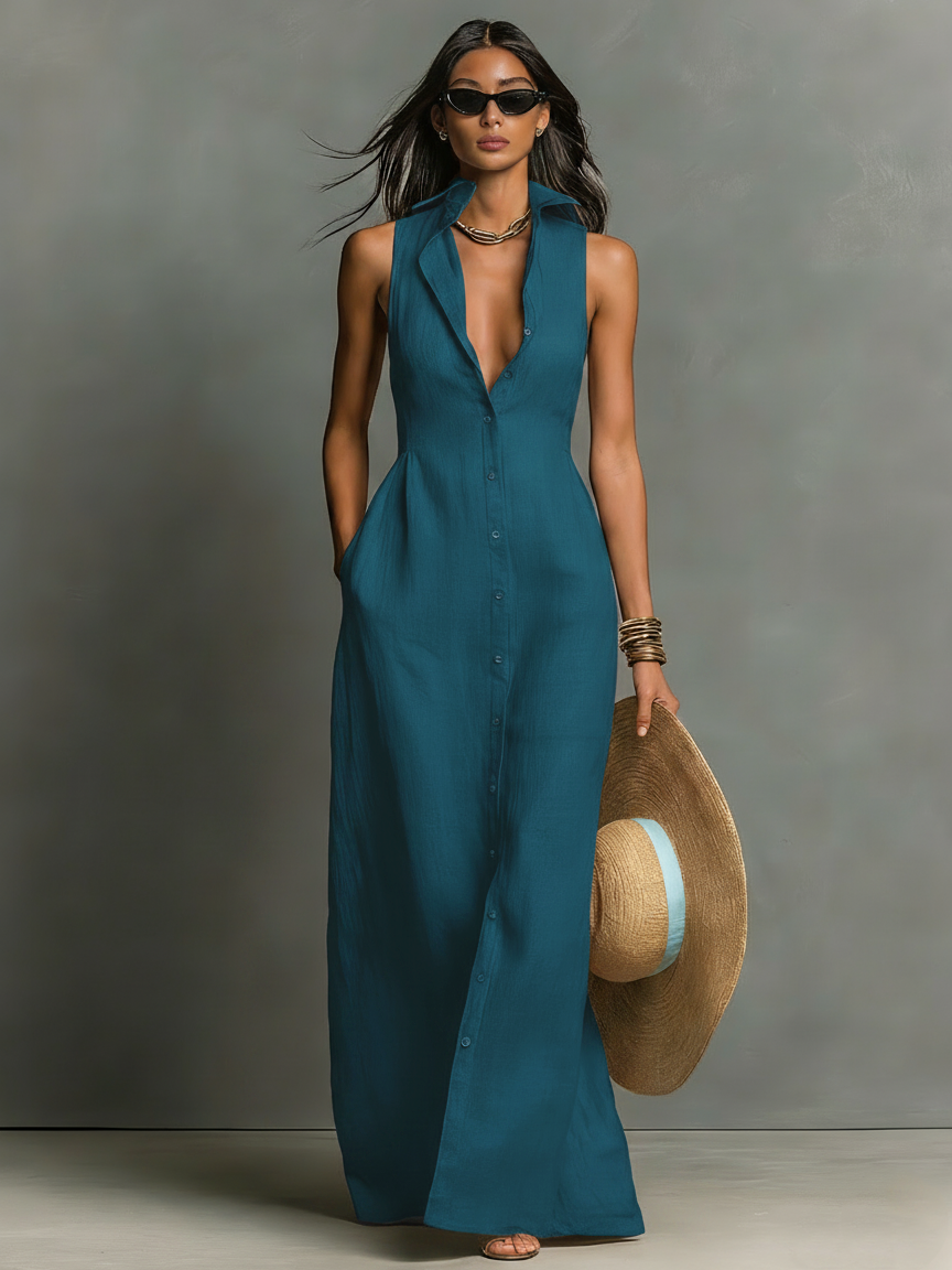 Anna-Berg | Red Linen Sleeveless Dress
