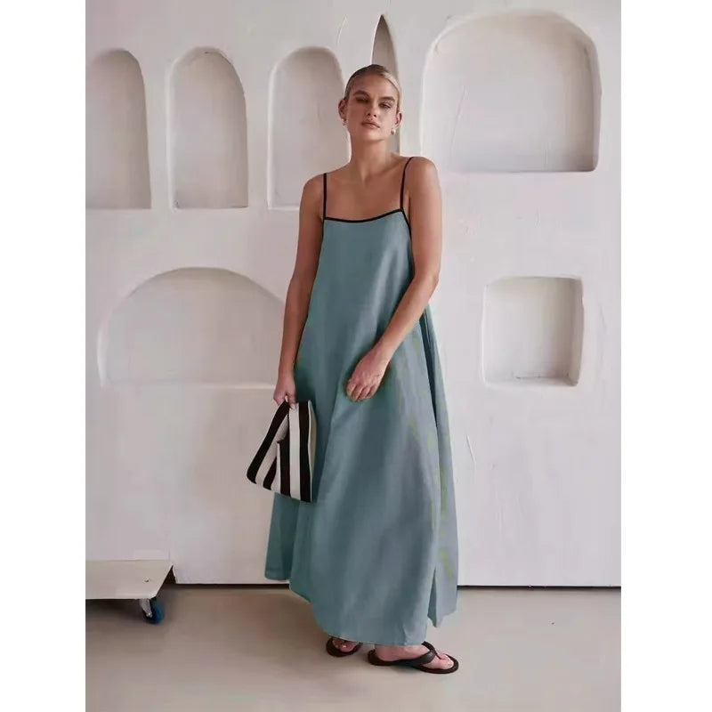 Anna-Berg | Contrast Strap Maxi-Length Cotton Dress