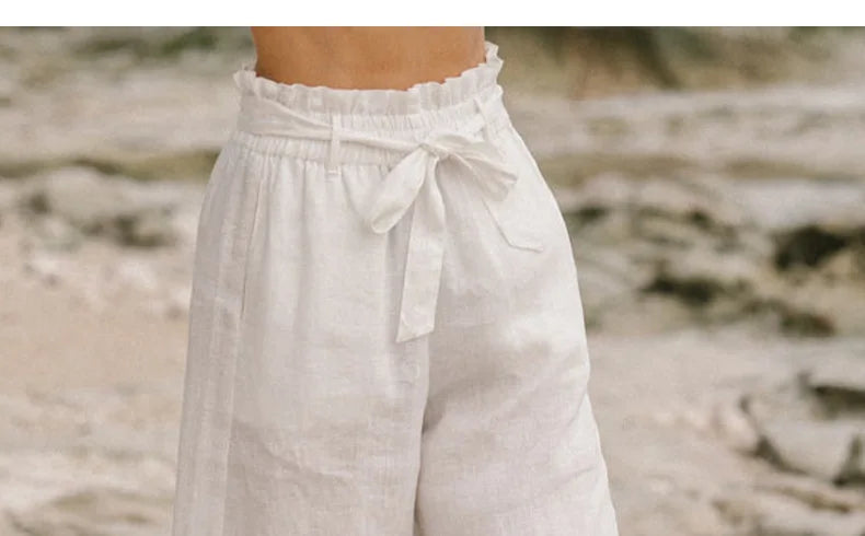 Anna-Berg | Ruffle-Waist Wide-Leg Linen Pant