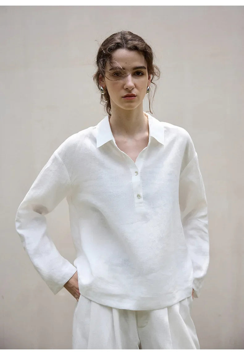 Anna-Berg | Relaxed-Fit Polo-Collar Linen Pullover