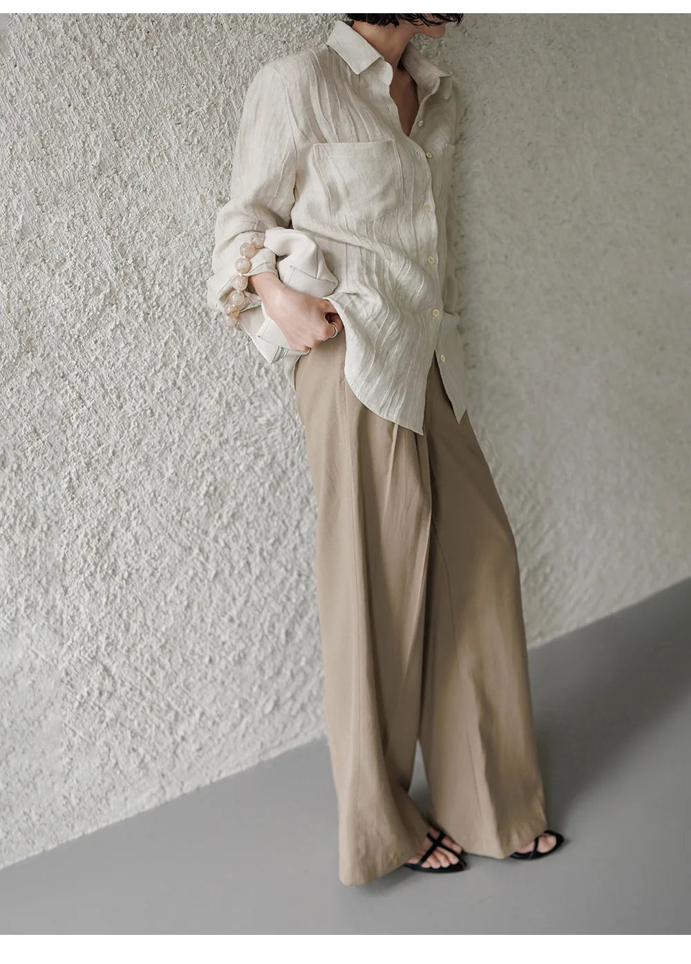 Anna-Berg | Pleated Button-Up Linen Shirt