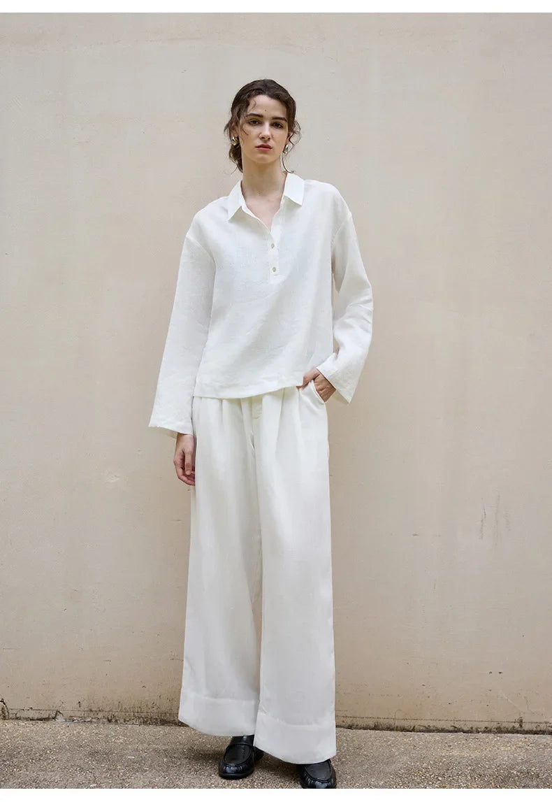 Anna-Berg | Relaxed-Fit Polo-Collar Linen Pullover