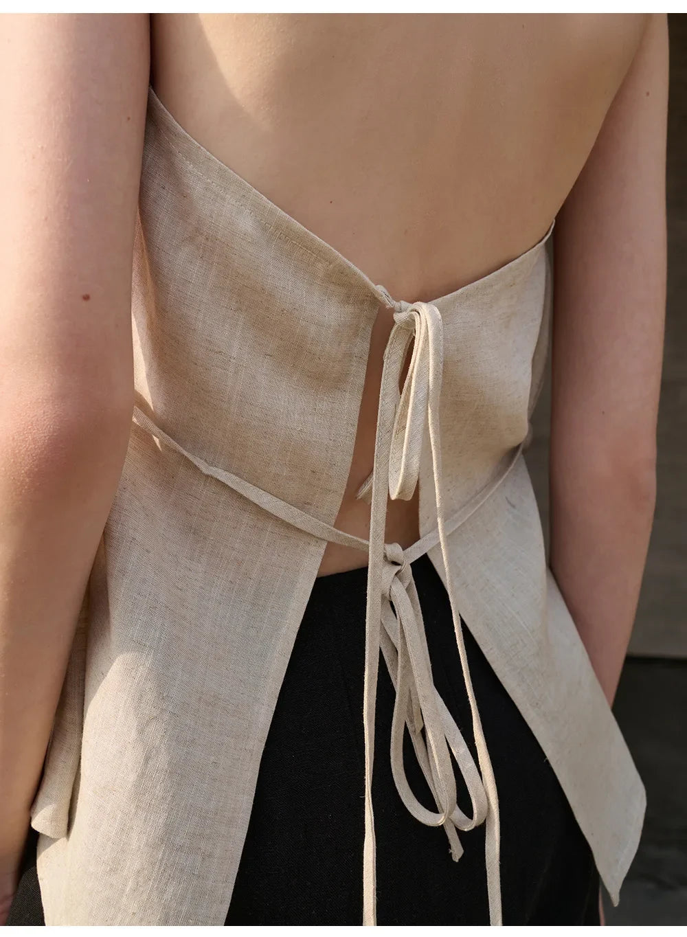 Anna-Berg | Natural Halter Linen Waistcoat Top