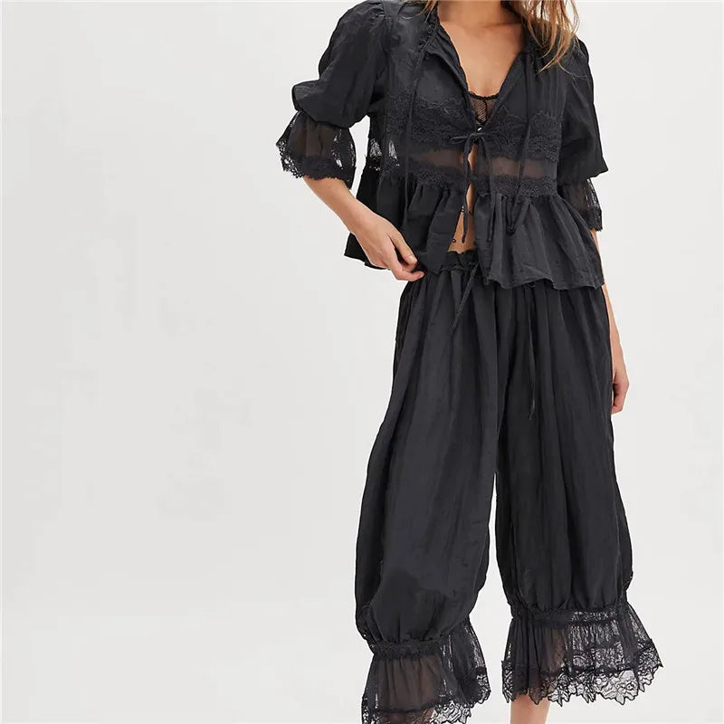 Anna-Berg | Sage Ruffled Lace Two-Piece Set