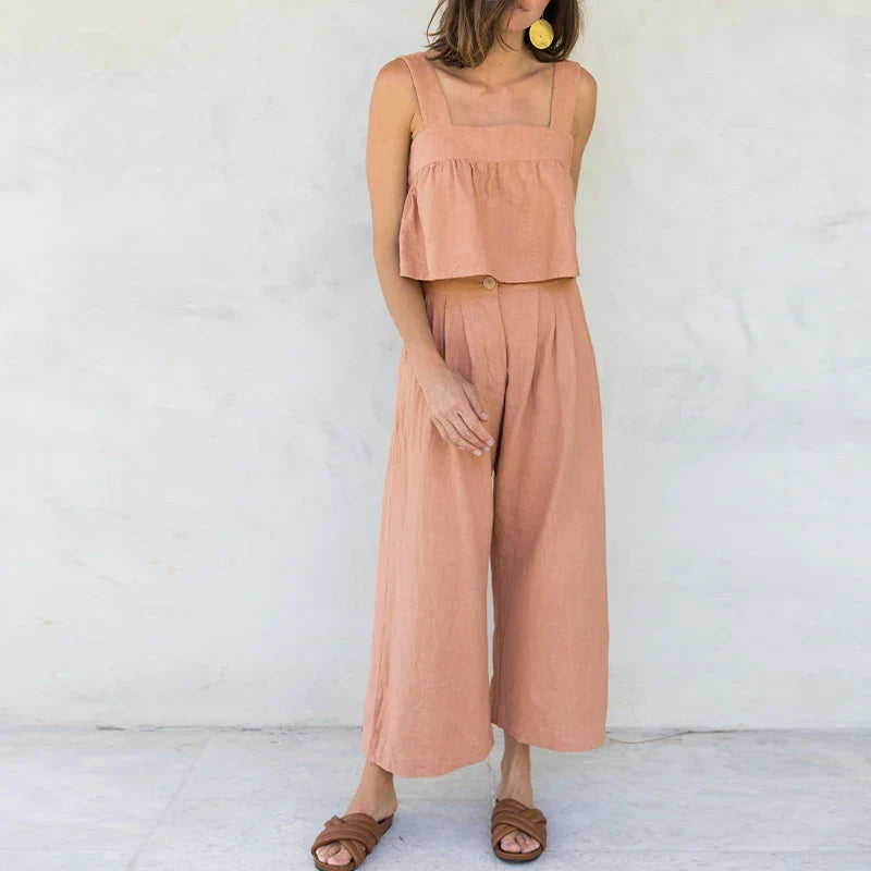 Anna-Berg | Stone Pleated Cropped Linen Pant