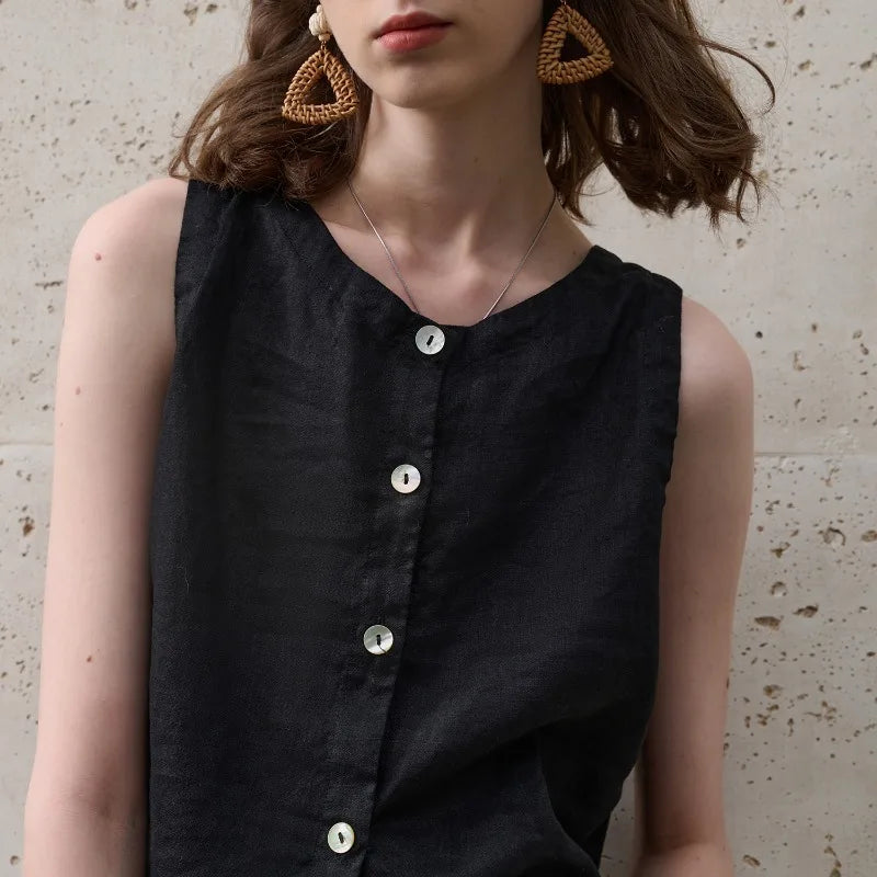 Anna-Berg | Asymmetric Cropped Linen Top