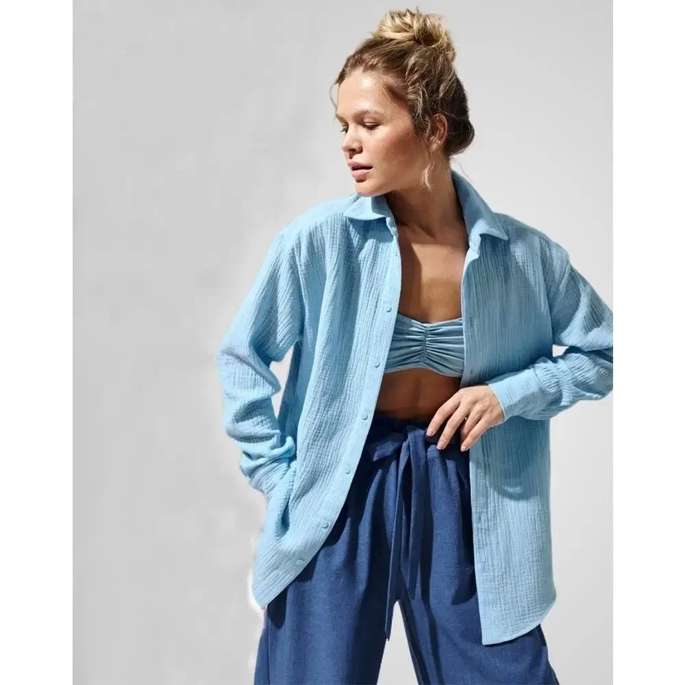 Anna-Berg | White Short-Sleeve Button-Up Cotton Shirt