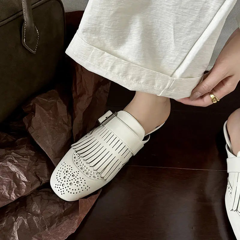 Anna-Berg | Fringe Slip-On Leather Loafers