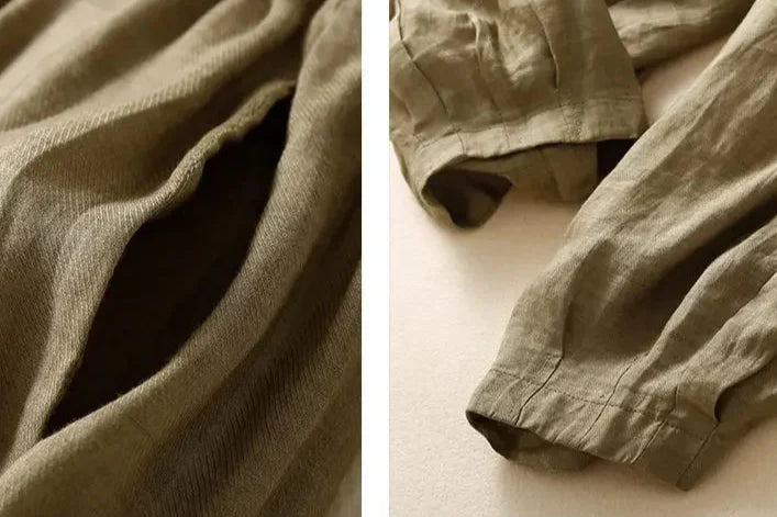 Anna-Berg | Stone High-Waist Wide-Leg Linen Trousers