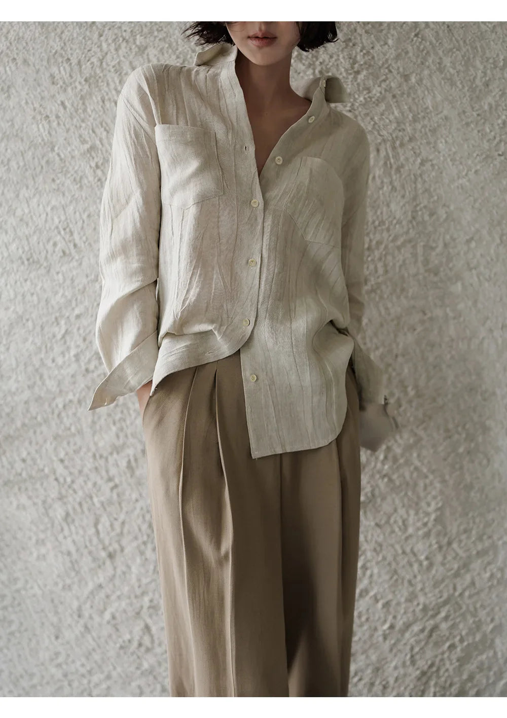 Anna-Berg | Pleated Button-Up Linen Shirt