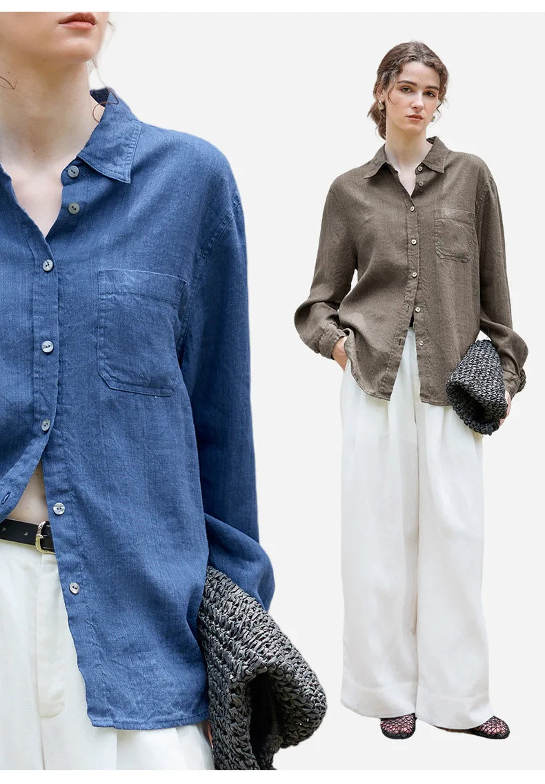 Anna-Berg | Indigo Relaxed Fit Button-Up Linen Shirt