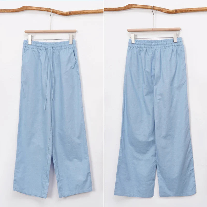 Anna-Berg | Natural Drawstring Waist Relaxed Fit Linen Pant