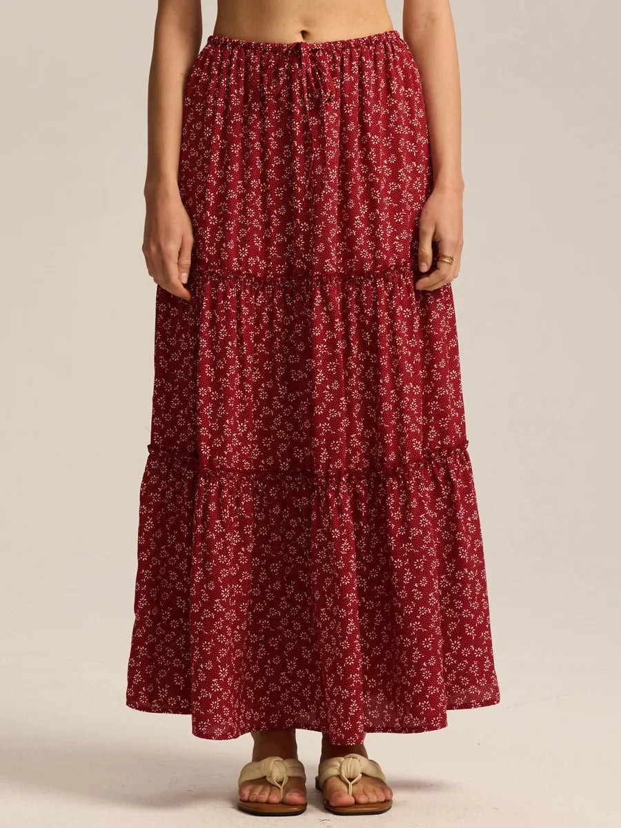 Anna-Berg | Sage Tiered Cotton Maxi Skirt