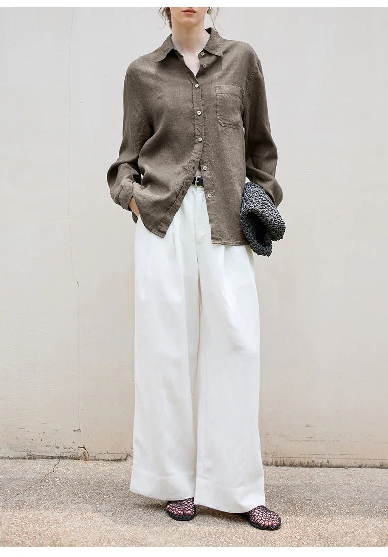 Anna-Berg | Beige Relaxed Fit Linen Shirt