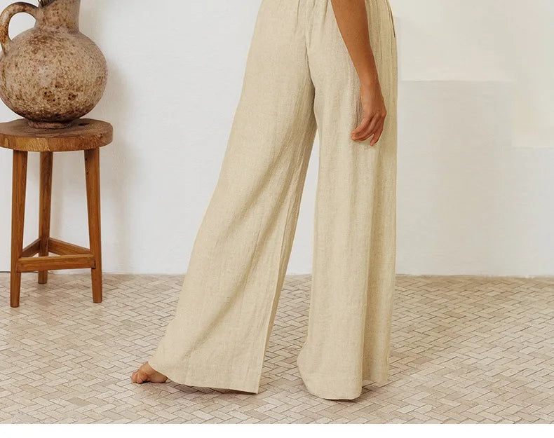 Anna-Berg | Ruffle-Waist Wide-Leg Linen Pant
