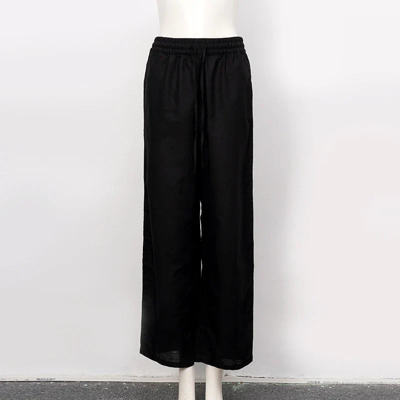 Anna-Berg | Natural Drawstring Waist Relaxed Fit Linen Pant