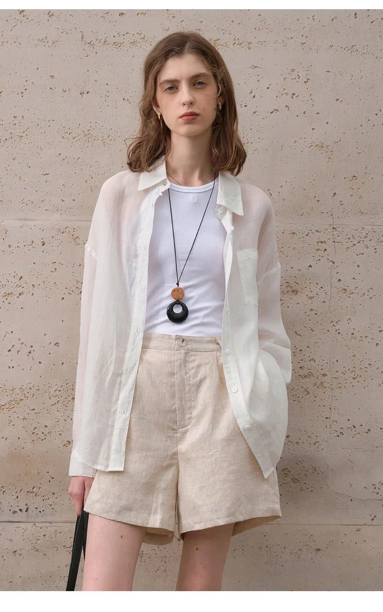 Anna-Berg | Natural Sheer Oversized Ramie Shirt