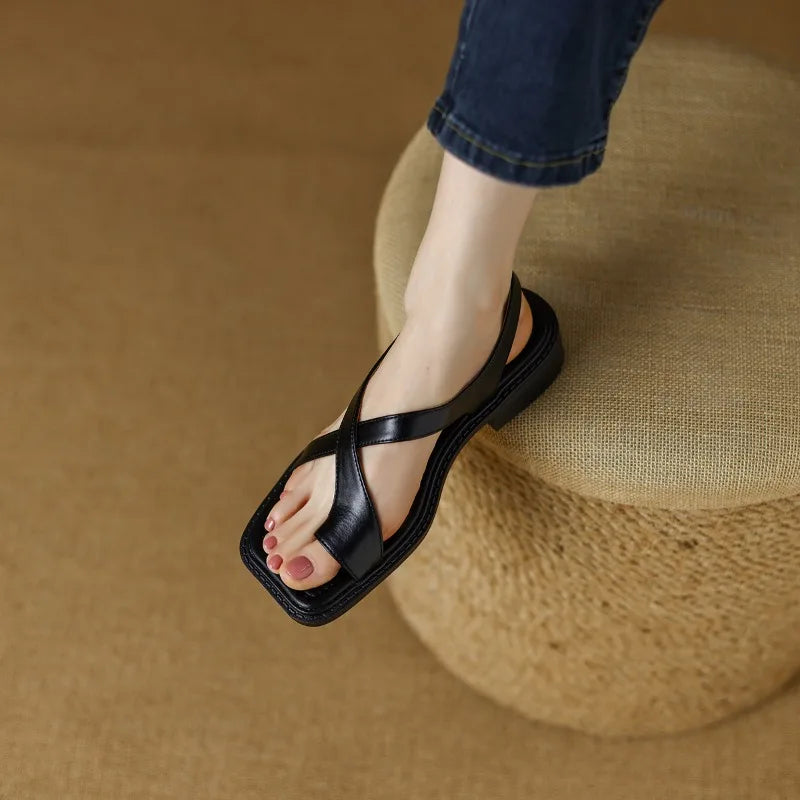 Anna-Berg | Brown Crisscross-Strap Leather Sandals