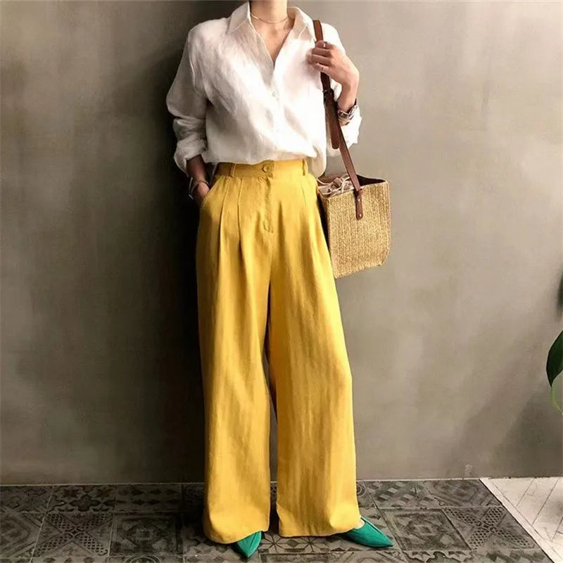 Anna-Berg | Natural Relaxed Fit Open Collar Linen Shirt