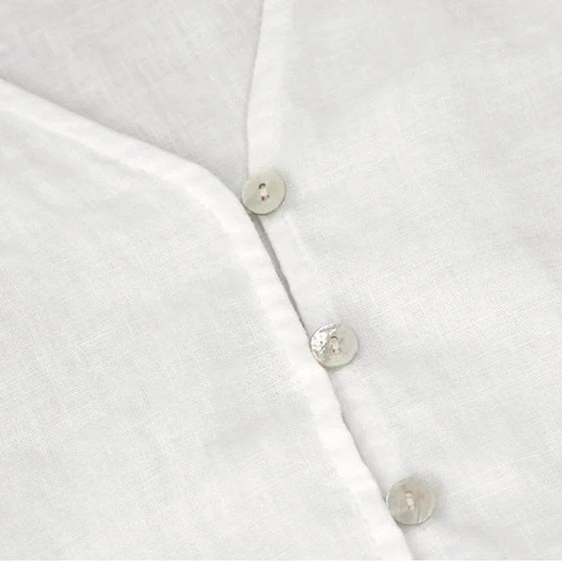 Anna-Berg | Fitted V-Neck Linen Blouse
