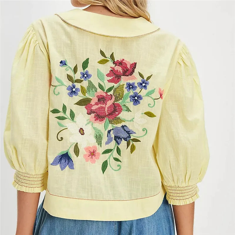 Anna-Berg | Floral Embroidered Cropped Blouse