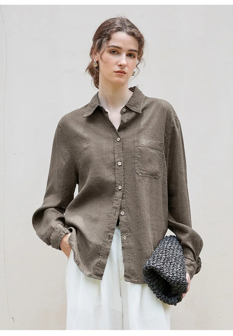 Anna-Berg | Indigo Relaxed Fit Button-Up Linen Shirt