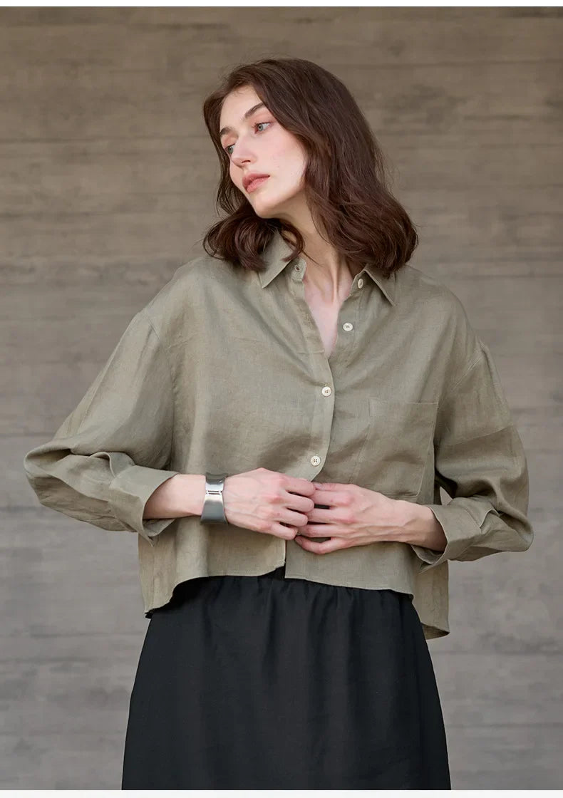 Anna-Berg | Cropped Long-Sleeve Linen Shirt