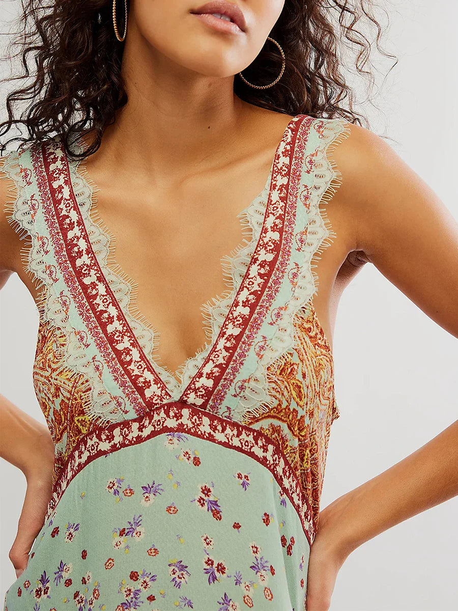Anna-Berg | Floral Print Lace-Trim Mini Dress