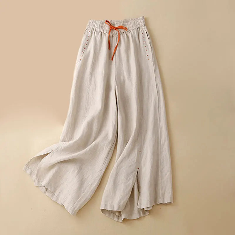 Anna-Berg | Black Drawstring Wide-Leg Cotton Pant
