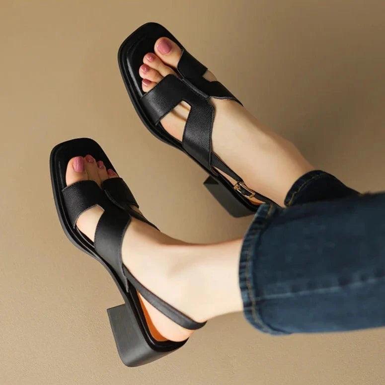 Anna-Berg | Block-Heel Ankle-Strap Leather Sandals