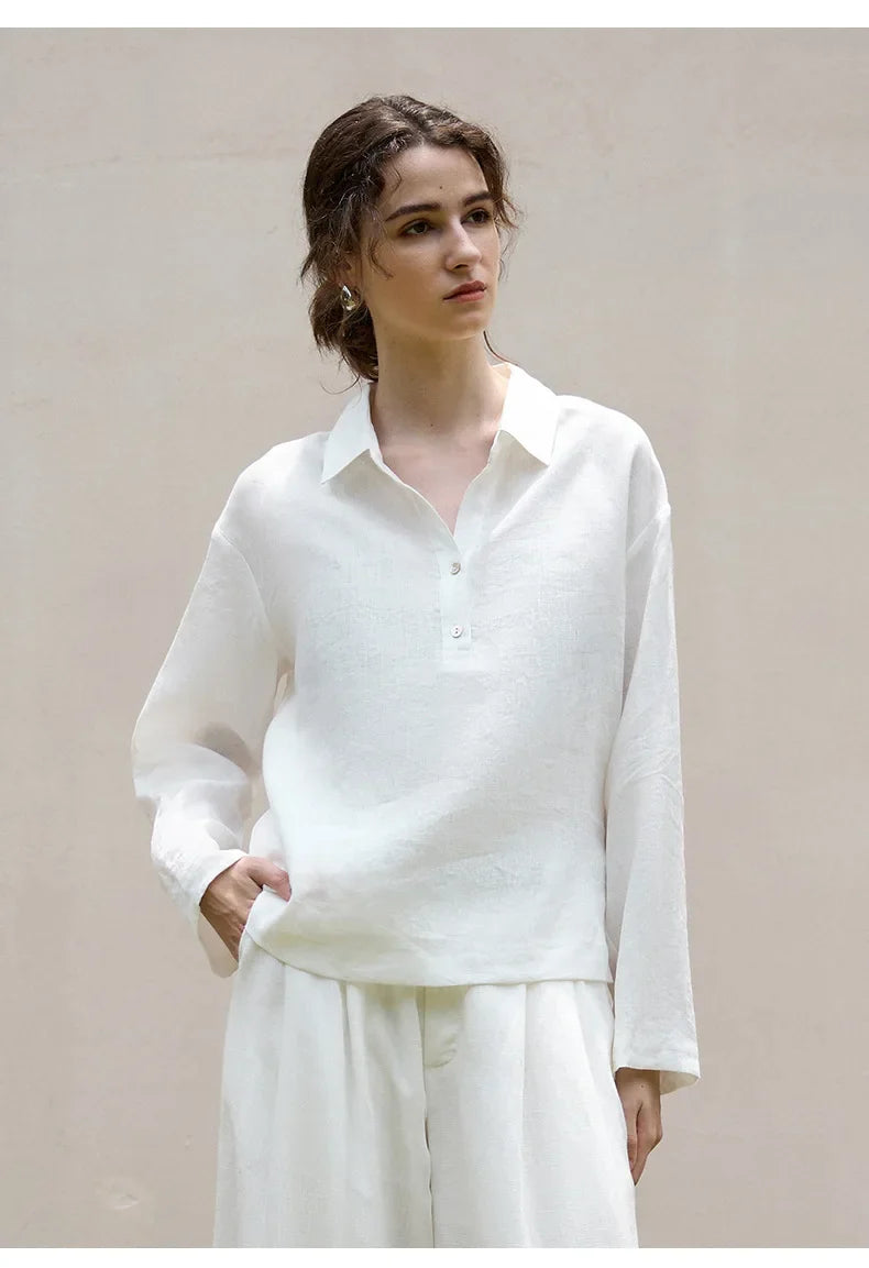 Anna-Berg | Relaxed-Fit Polo-Collar Linen Pullover